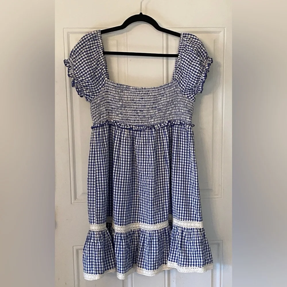 Urban Outfitters Blue Gingham Marseille Smocked Dress - Picture 8 of 12
